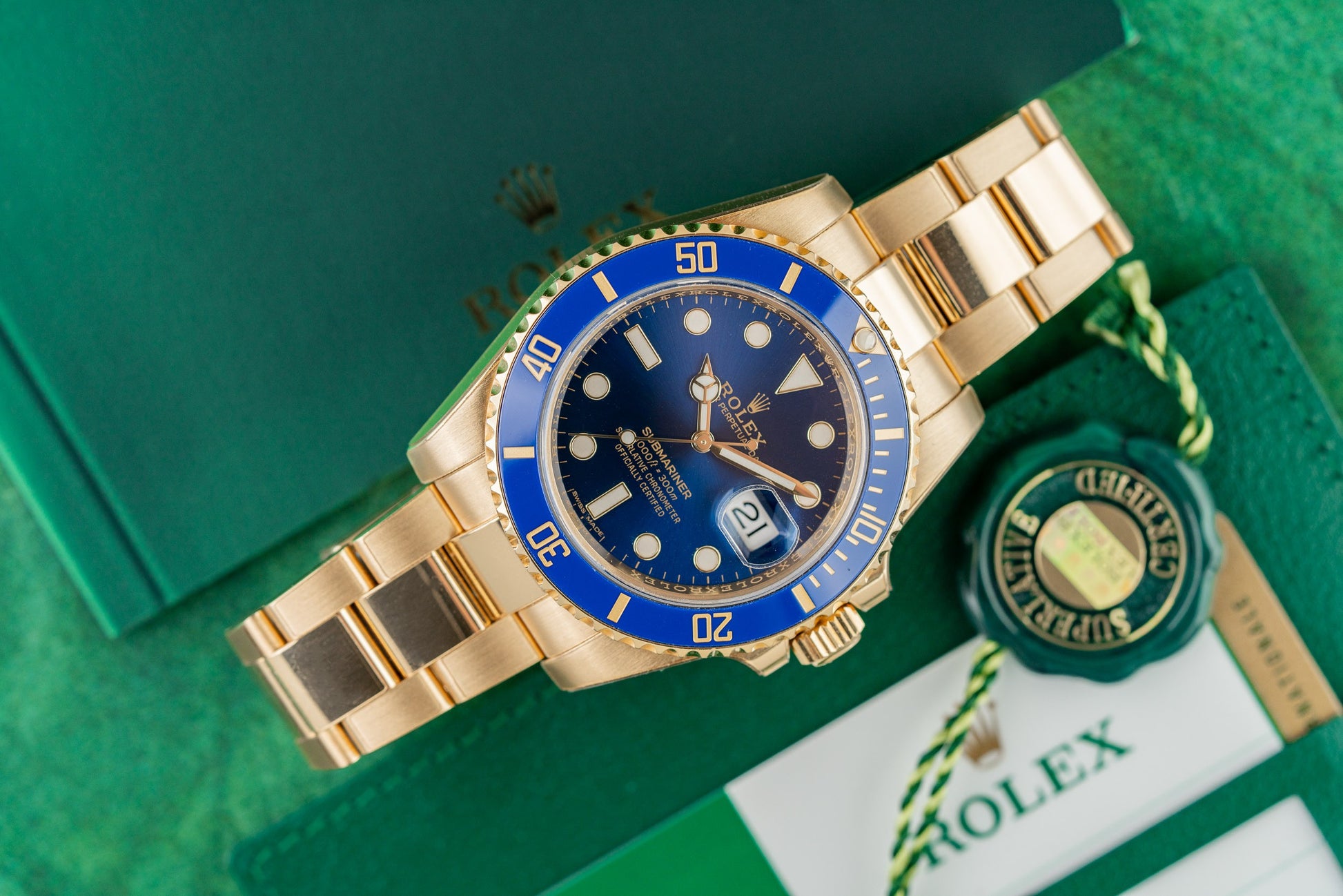 Rolex Submariner Date 116618LB Blue Dial Yellow Gold Case Ceramic Bezel - The Watch Business Sydney CBD