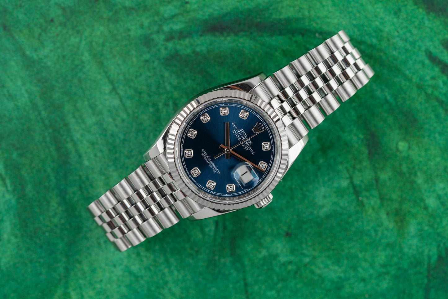 Rolex Datejust 36 126234 Blue Diamond Dial Stainless Steel Fluted Bezel 2024 - The Watch Business Sydney