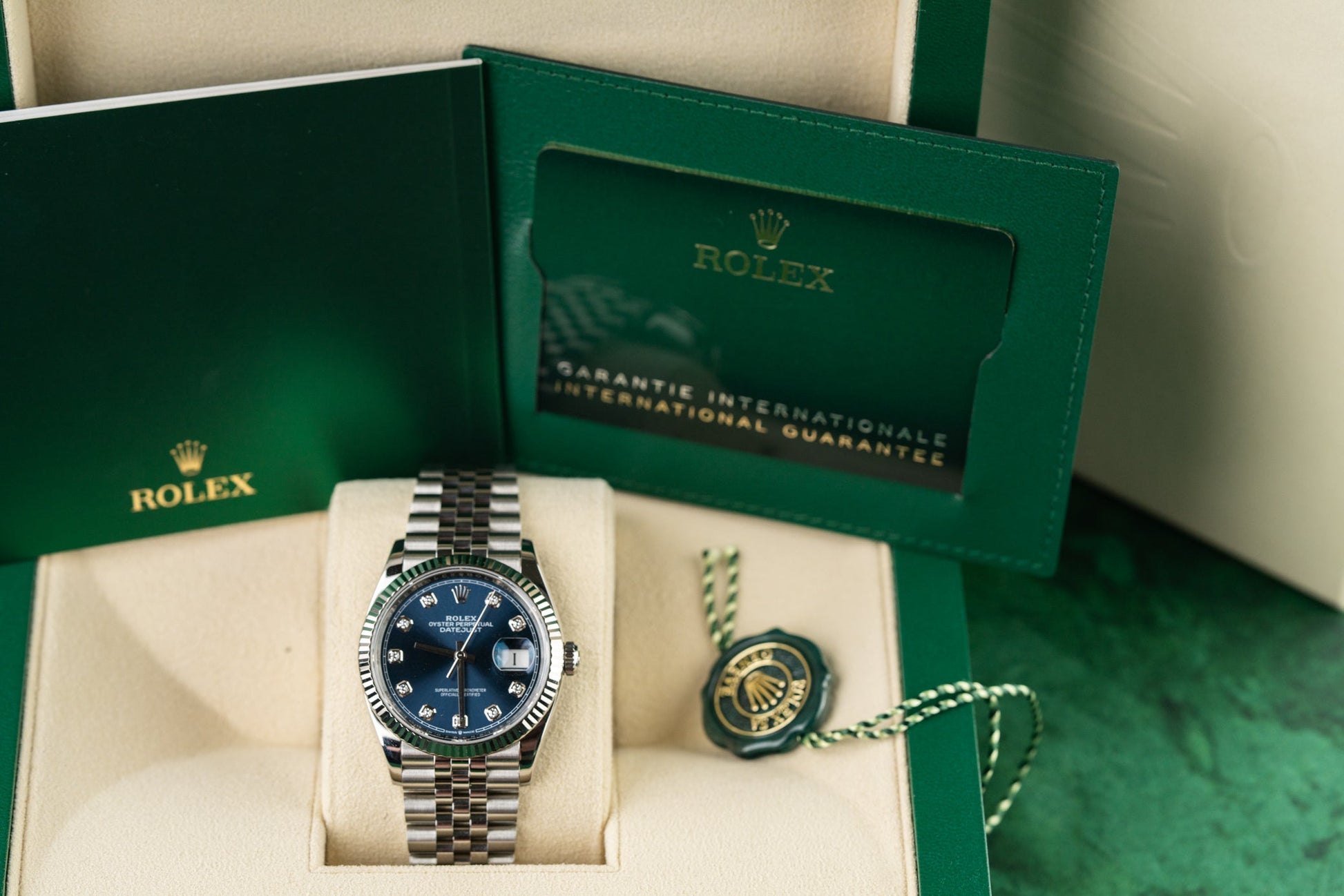 Rolex Datejust 36 126234 Blue Diamond Dial Full Set Box Card Booklets 2024 - The Watch Business Sydney