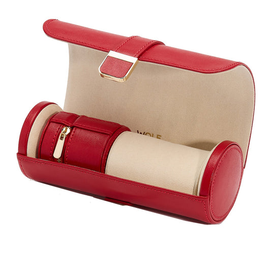 Wolf Palermo Double Watch Roll with Jewellery Pouch Red - The Watch Business