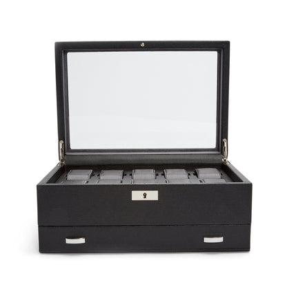 Wolf Viceroy 10 Pc Watch Box W/ Drawer Black - The Watch Business