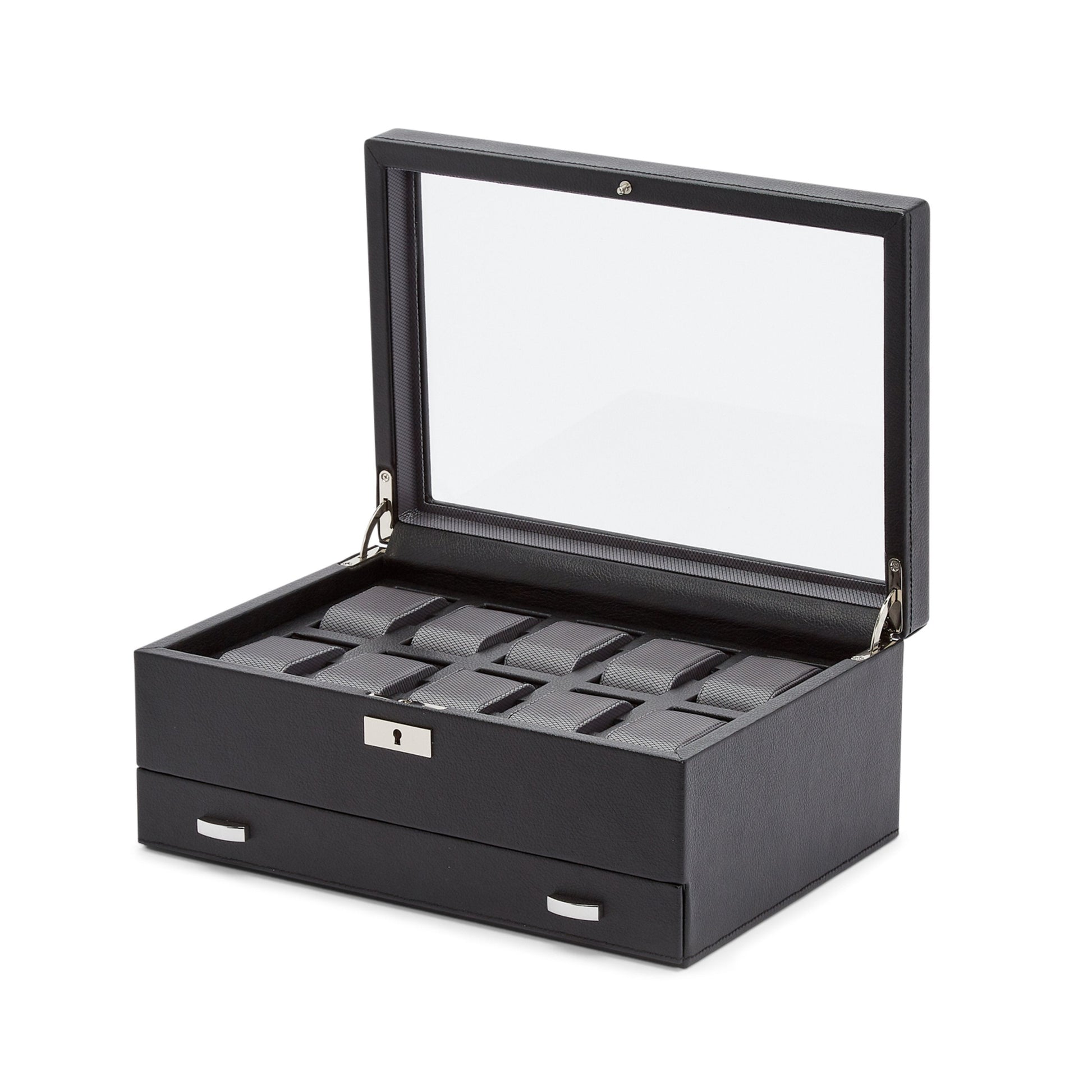 Wolf Viceroy 10 Pc Watch Box W/ Drawer Black - The Watch Business