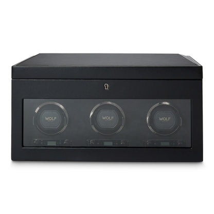 Wolf British Racing Triple Watch Winder with Storage Black - The Watch Business