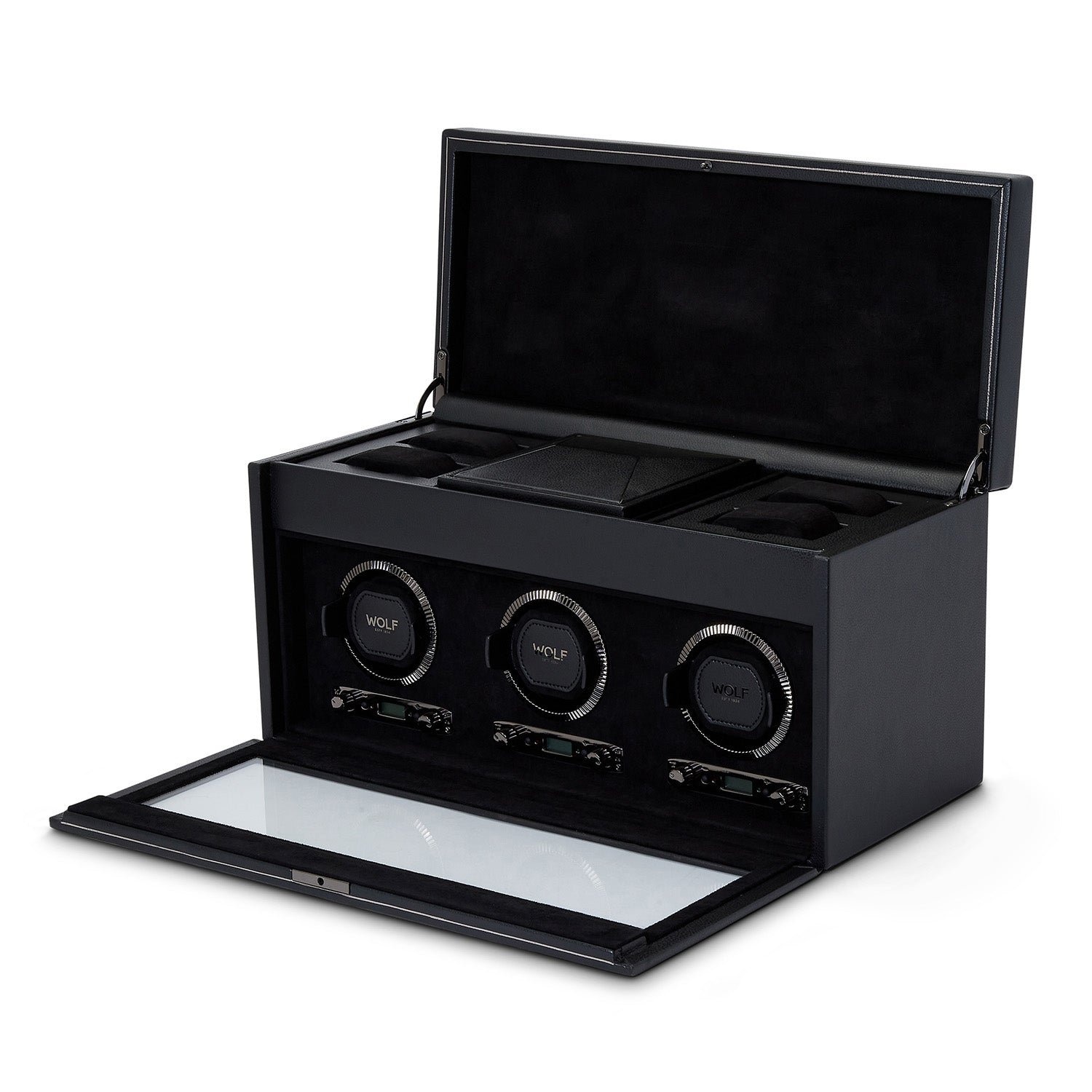 Wolf British Racing Triple Watch Winder with Storage Black - The Watch Business