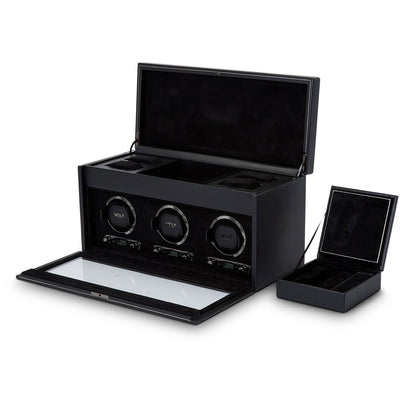 Wolf British Racing Triple Watch Winder with Storage Black - The Watch Business